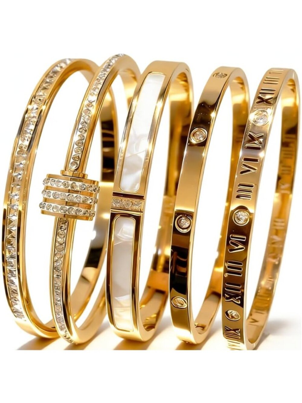 Elegant 5-Piece Stainless Steel Bracelet Set | Non-Tarnish Bangles for Everyday